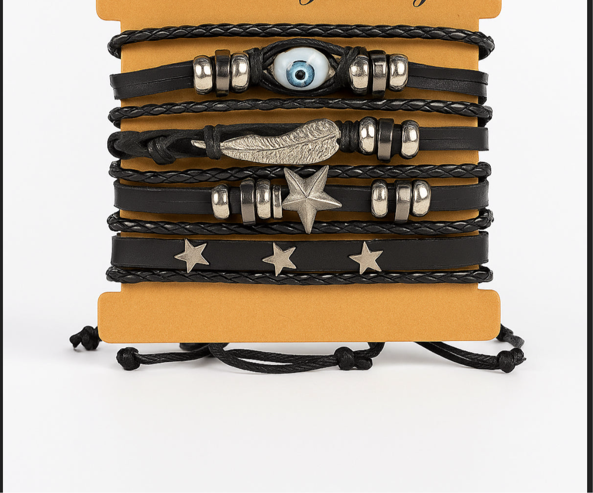 Stacked leather bracelet