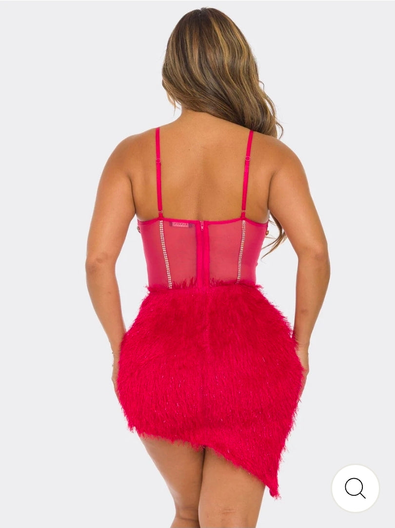 Ruby Elegance. WOMEN'S SLEEVELESS V-NECK HIGH-LOW BODYCON STUDS MINI DRESS