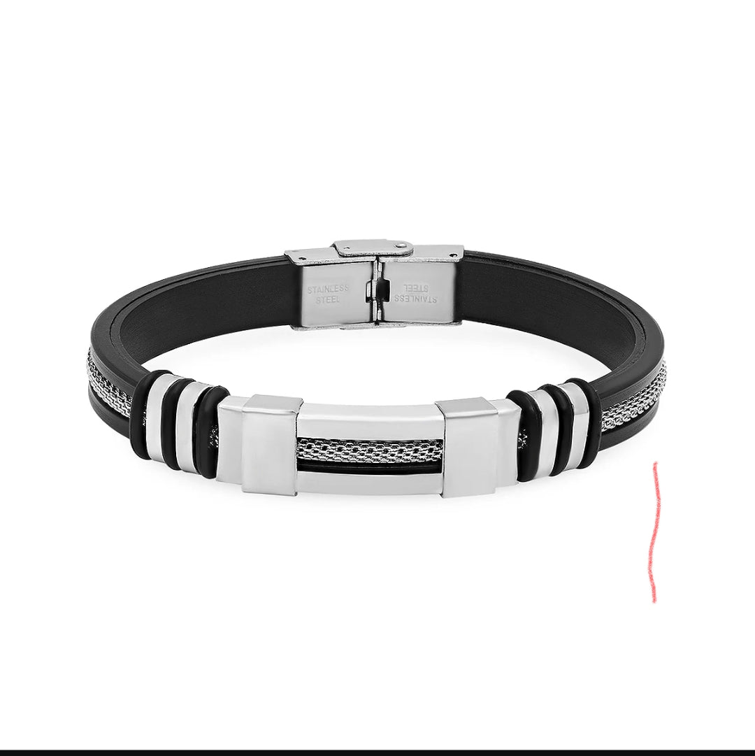 Stainless Steel Black Silicone Fashion Bangle - Trend Accessory Bracelet For Men
