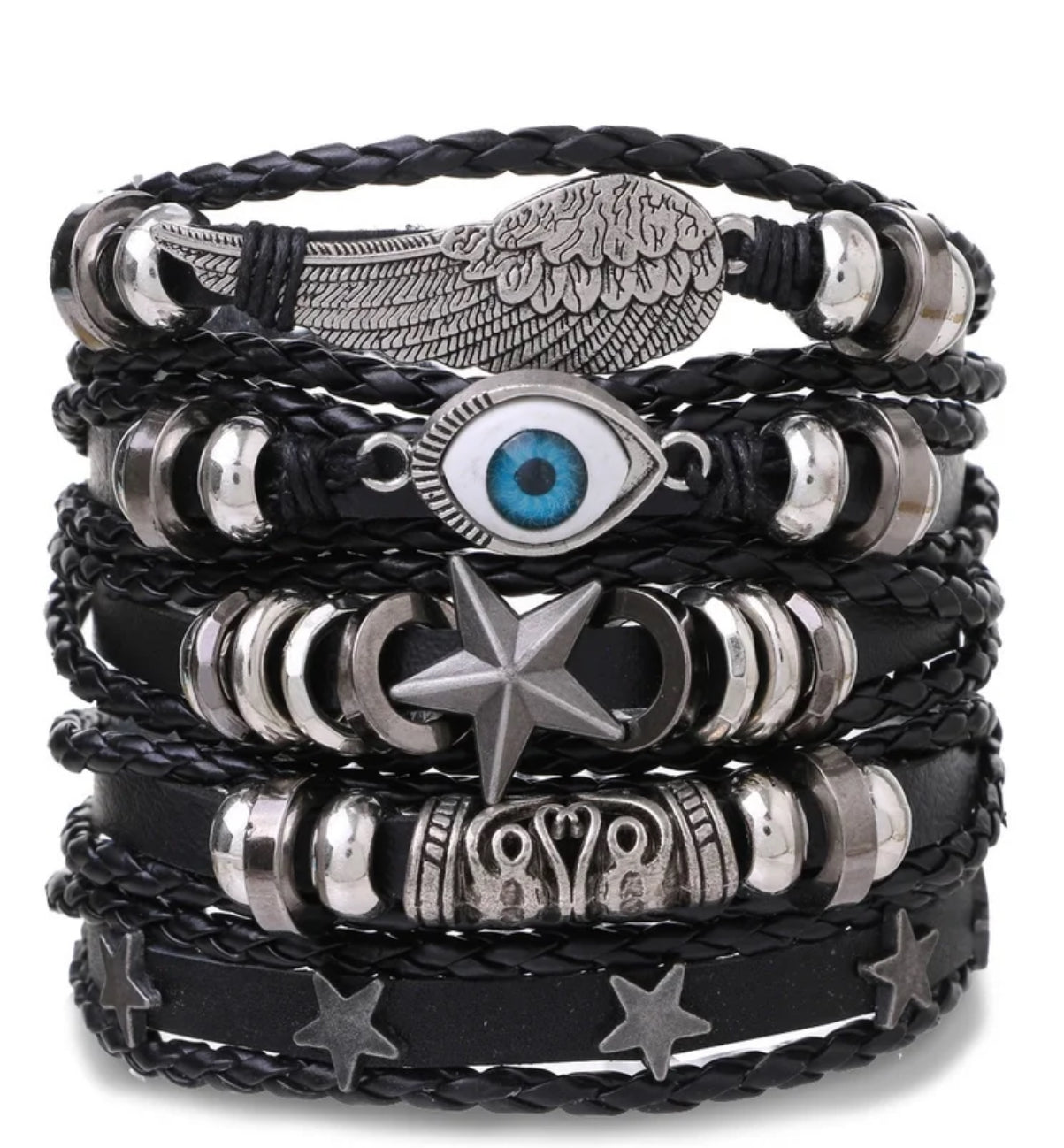 Stacked leather bracelet