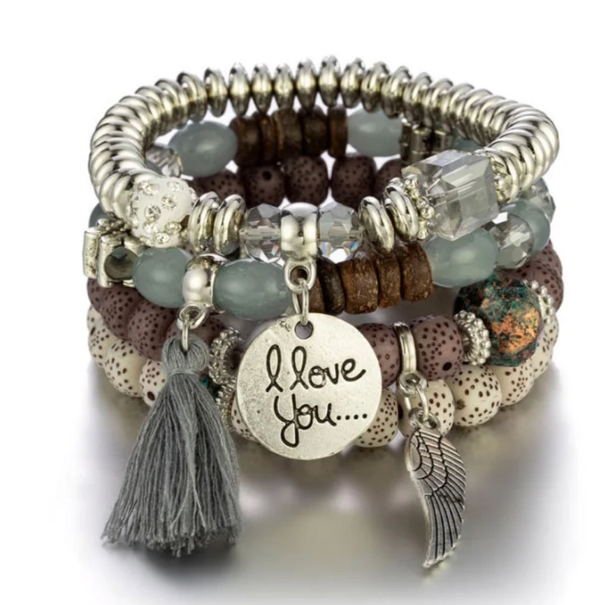 Multi- layered beaded bracelet