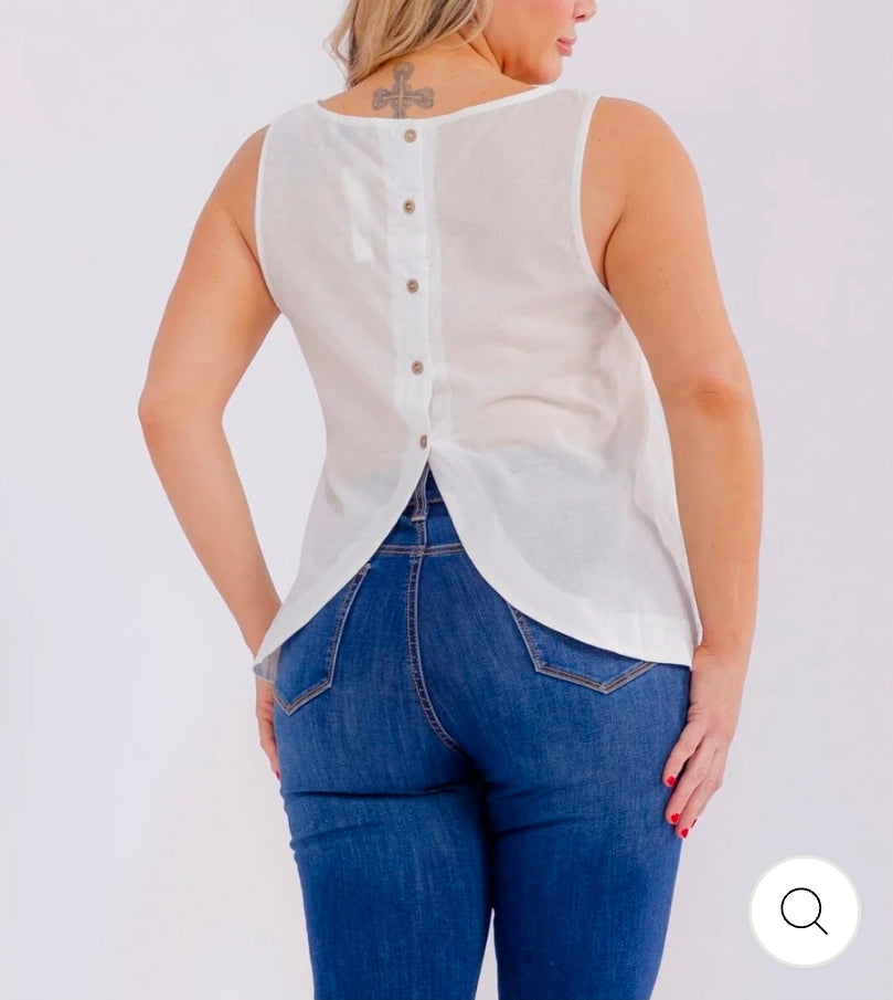 PLUS SIZE SLEEVELESS CROCHET BACK BUTTON UP TANK TOP
WHITE