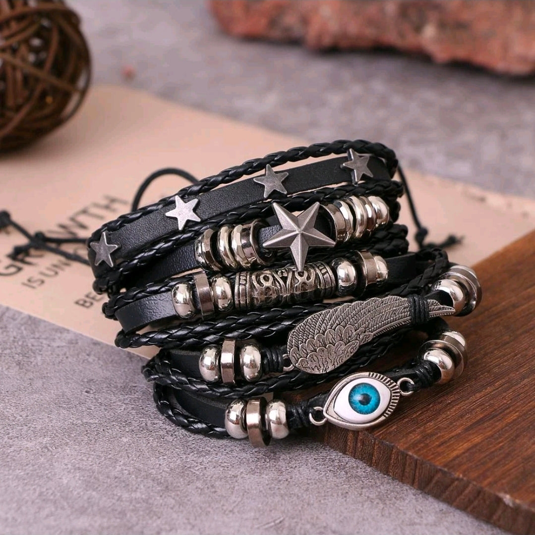 Braided Leather Multi-layer Bracelet Hip-hop Punk Style Male Bracelet Gothic