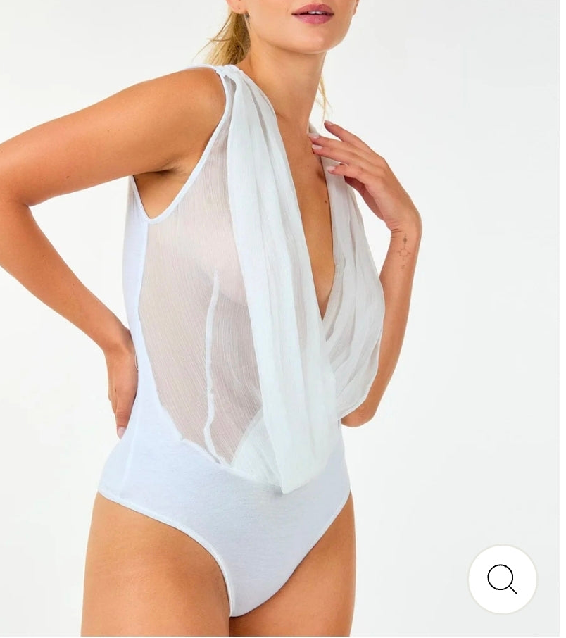 WOMEN'S SLEEVELESS V-NECK MESH SURPLICE BODYSUIT
