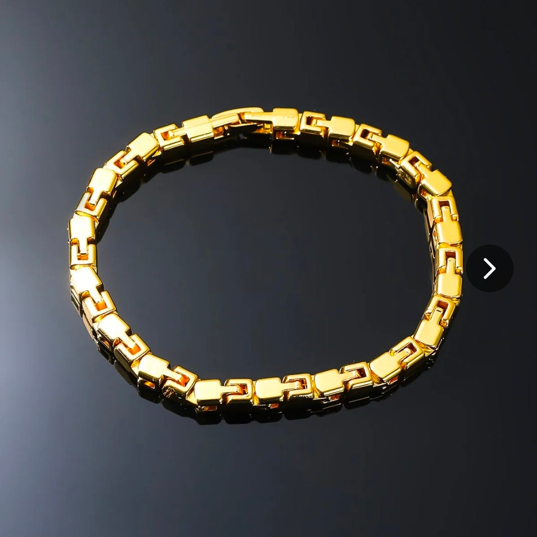 Men Hip Hop Minimalist Rectangular Link Chain Bracelet Zinc Alloy Polished Geometric Industrial Style Gold Silver Jewelry.