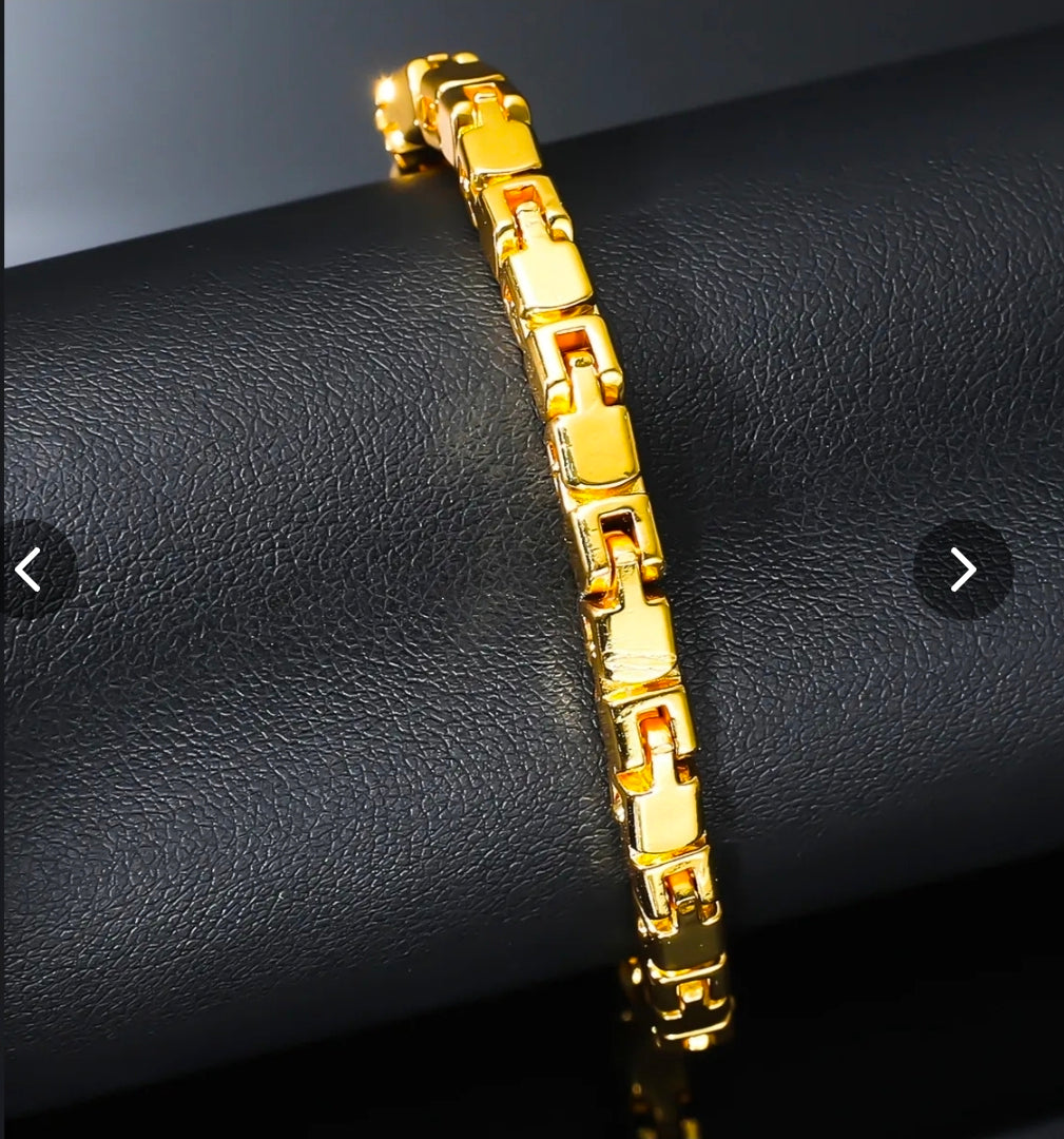 Men Hip Hop Minimalist Rectangular Link Chain Bracelet Zinc Alloy Polished Geometric Industrial Style Gold Silver Jewelry.