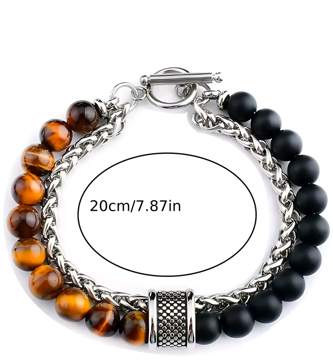 Men's Punk Style Jewelry Beaded Bracelet with Artificial Tiger Eye Stones, Casual Style Leather Ot Clasp, Perfect for Daily Wear & Gifts, Exquisite Bracelet