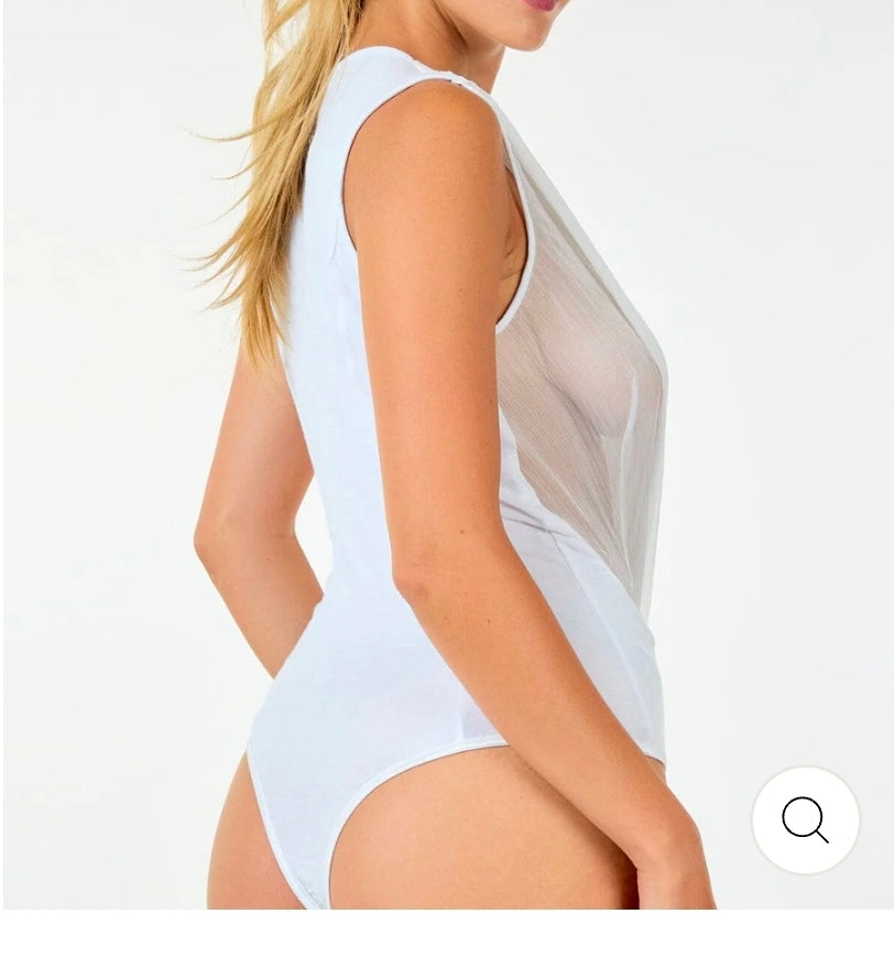 WOMEN'S SLEEVELESS V-NECK MESH SURPLICE BODYSUIT