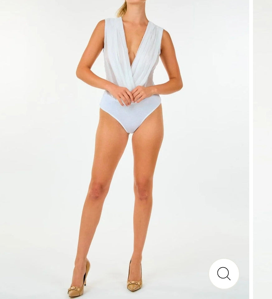 WOMEN'S SLEEVELESS V-NECK MESH SURPLICE BODYSUIT