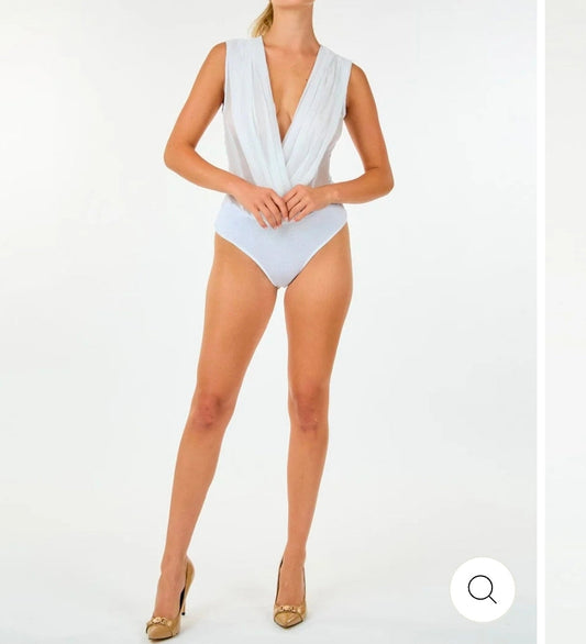 WOMEN'S SLEEVELESS V-NECK MESH SURPLICE BODYSUIT