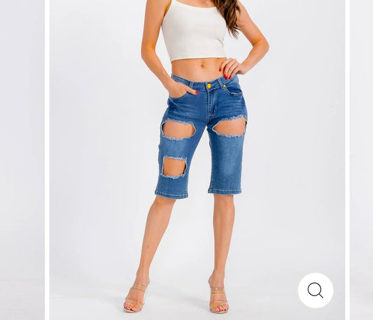 City Edge Distress Bermuda Shorts