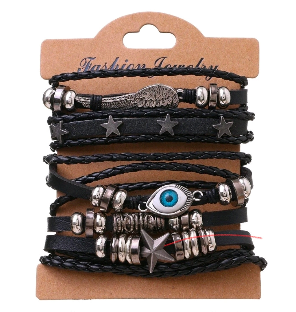 Braided Leather Multi-layer Bracelet Hip-hop Punk Style Male Bracelet Gothic