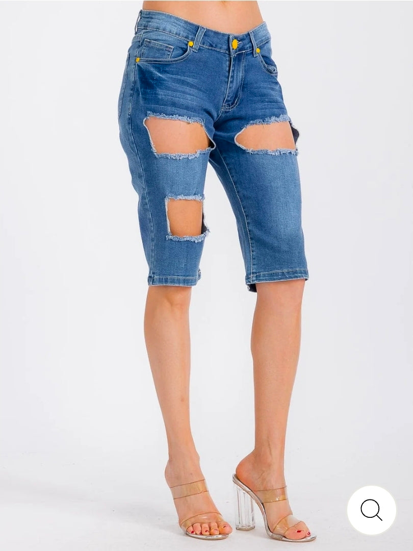 City Edge Distress Bermuda Shorts