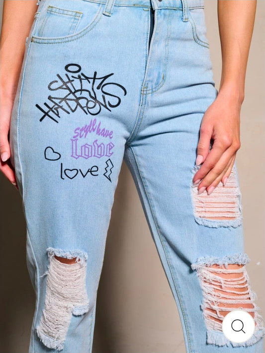 Statement Edge Graphic Wide-Leg Denim.