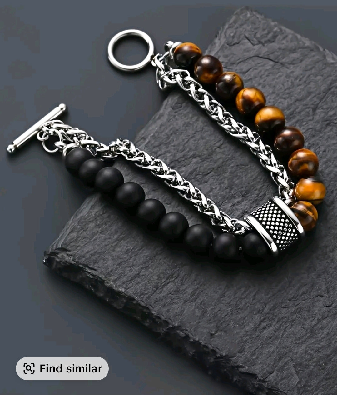 Men's Punk Style Jewelry Beaded Bracelet with Artificial Tiger Eye Stones, Casual Style Leather Ot Clasp, Perfect for Daily Wear & Gifts, Exquisite Bracelet