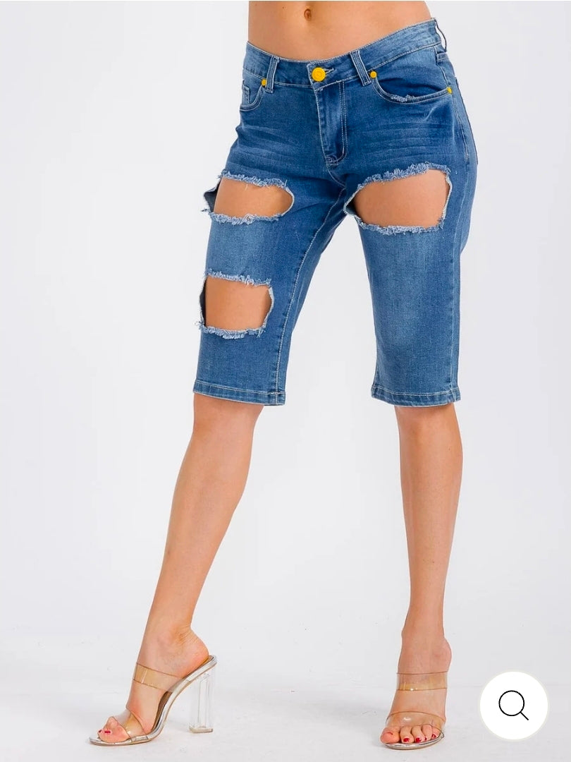 City Edge Distress Bermuda Shorts
