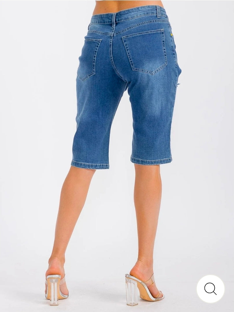 City Edge Distress Bermuda Shorts