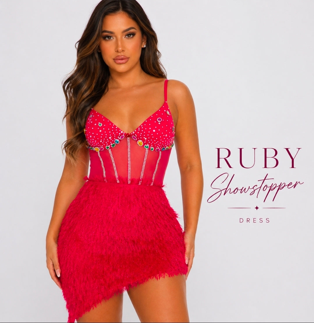 Ruby Elegance. WOMEN'S SLEEVELESS V-NECK HIGH-LOW BODYCON STUDS MINI DRESS