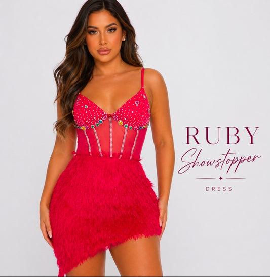 Ruby Elegance. WOMEN'S SLEEVELESS V-NECK HIGH-LOW BODYCON STUDS MINI DRESS