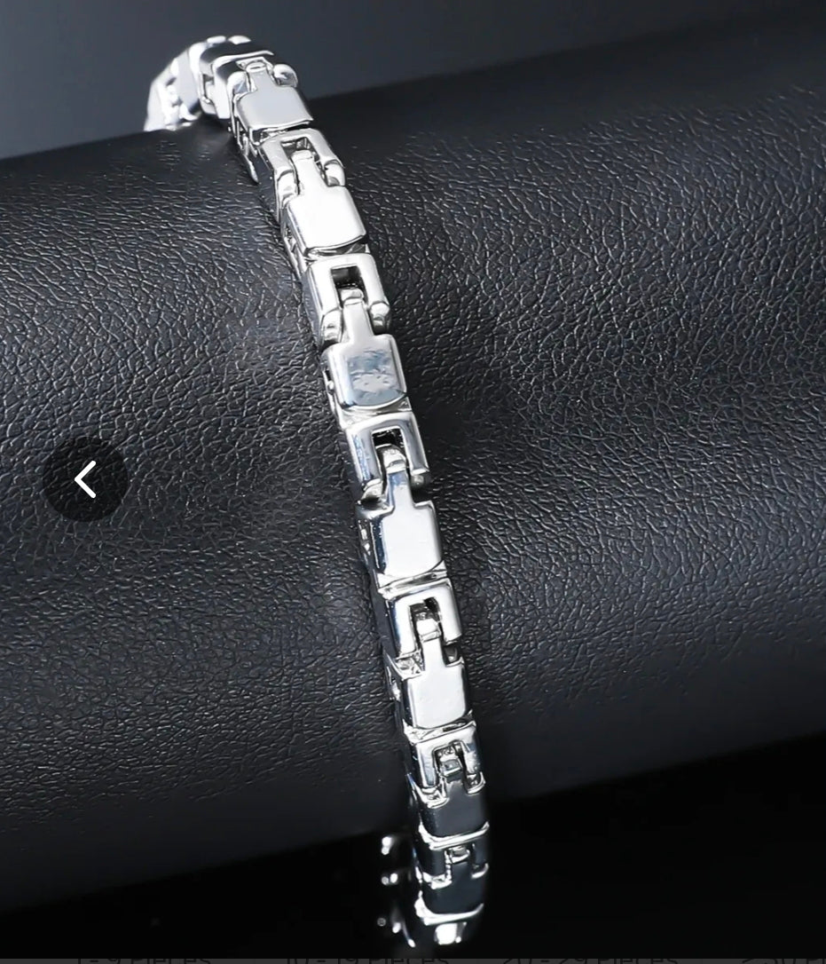 Men Hip Hop Minimalist Rectangular Link Chain Bracelet Zinc Alloy Polished Geometric Industrial Style Gold Silver Jewelry.